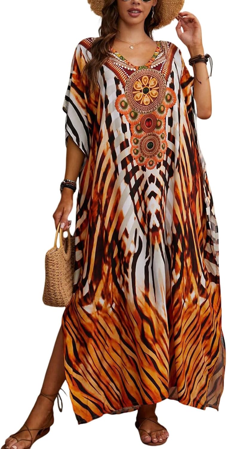 IMAGEKOPE Kaftan Dresses for Women Plus Size Bathing Suit Cover up Caftan Maxi Beach Dresses - Image 1